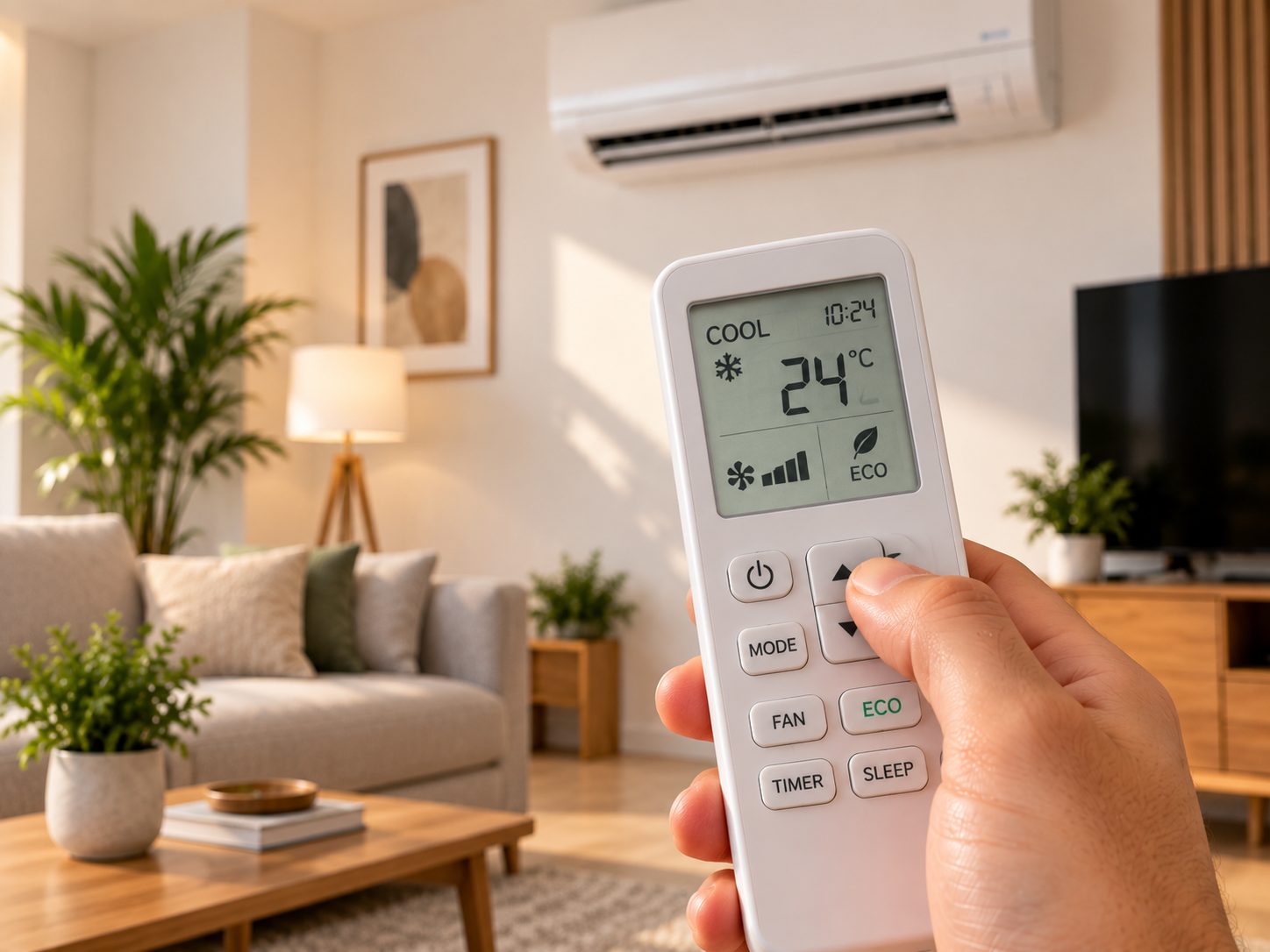 Mando de aire acondicionado en modo eco para reducir el consumo eléctrico