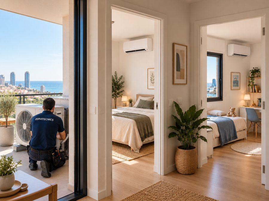 Sistema 2x1 con splits de 3000 y 2100 frigorías en piso de Barcelona